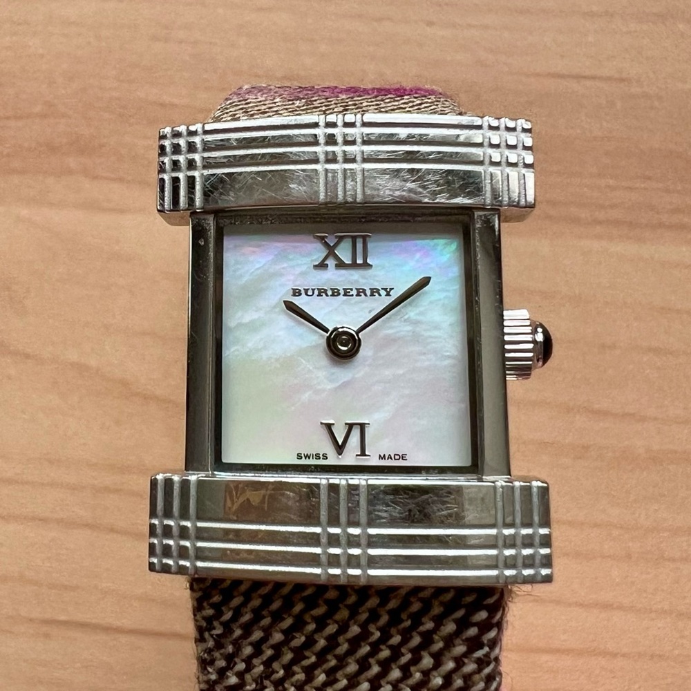 Vintage Burberry Nova Check Square Ladies Watch- canvas and leather strap BU4514